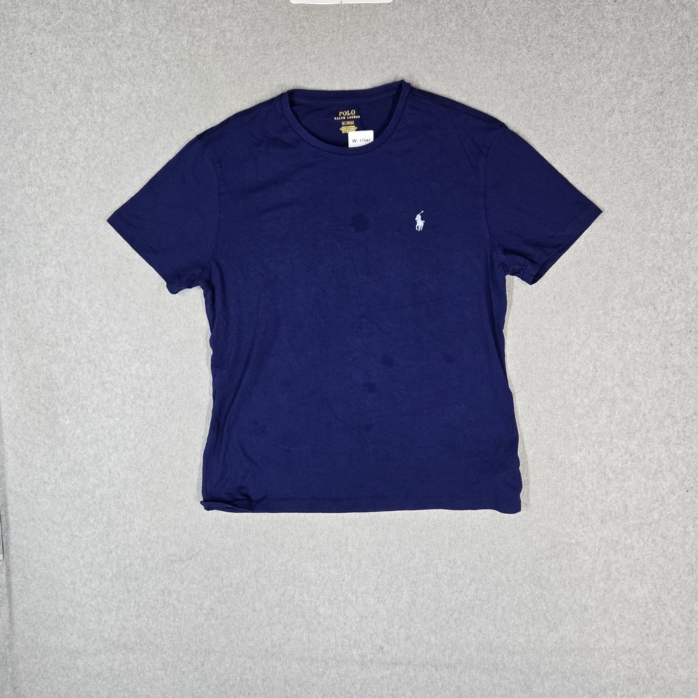 Polo Ralph Lauren Men Shirt M Blue Embroidered White Pony Logo Short Sleeve
